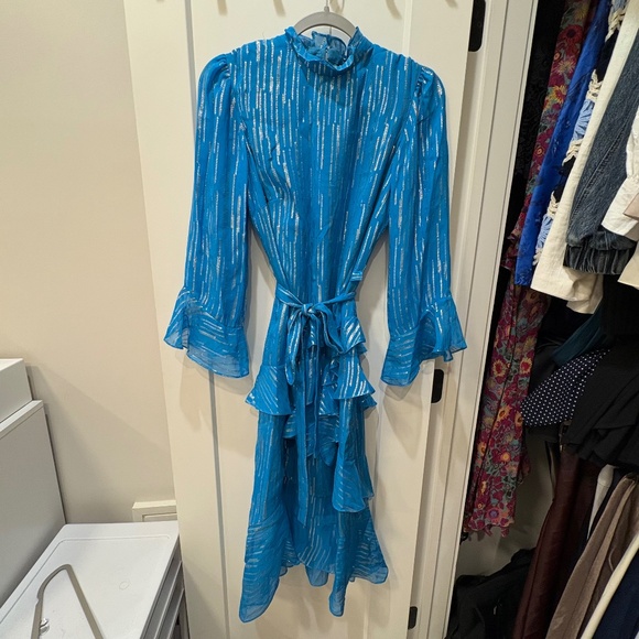 SALONI Turquoise Blue Metallic MARISSA Dress - Picture 3 of 5